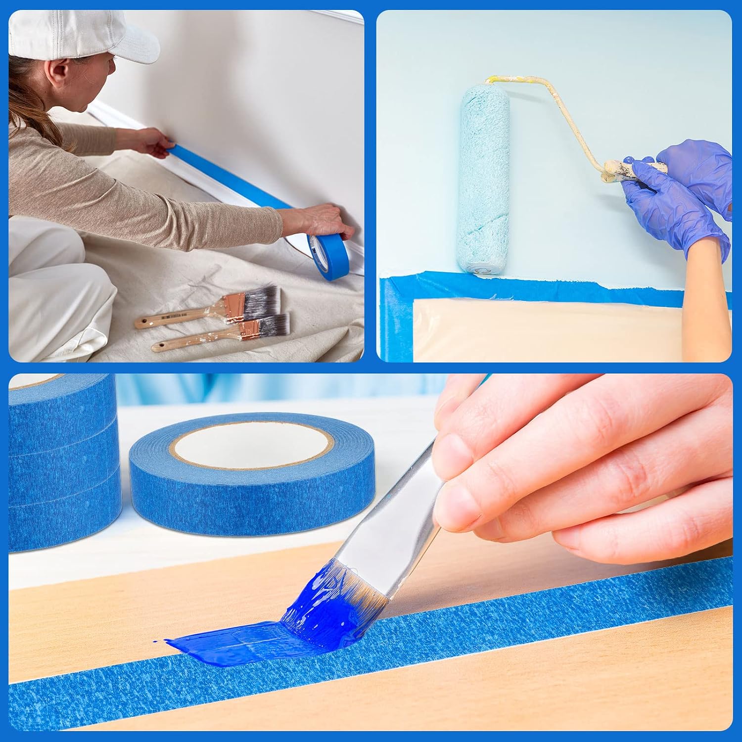 Fumete 72 Rolls Blue Painters Tape Bulk 1 Inch x 55 Yards Painters Masking Tape No Residue Wall Painting Tapes for Wall Painting Decoration DIY Supplies
