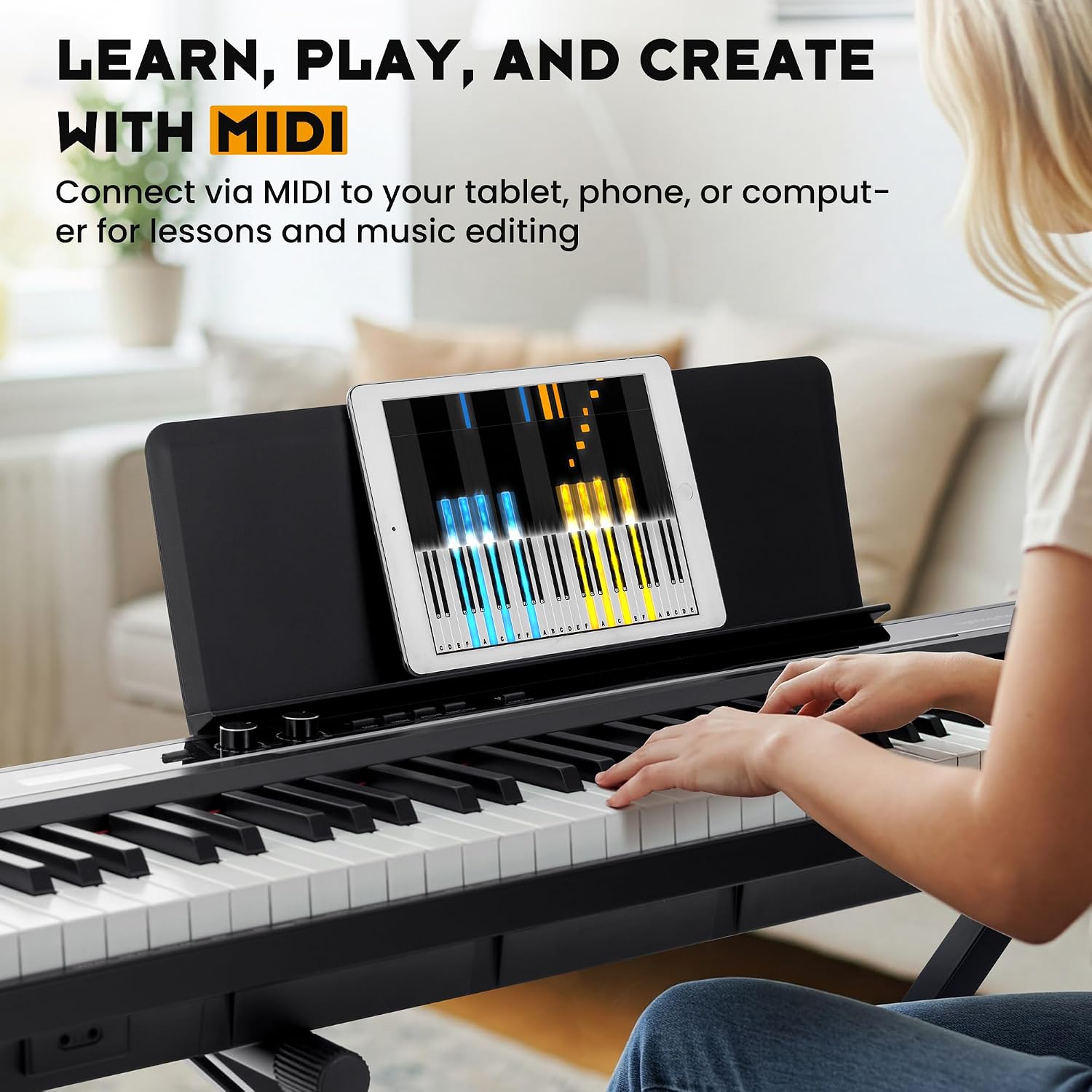 CAHAYA 88-Key Digital Piano Keyboard - Semi Weighted Electric Piano for Beginners with Double X-shaped Stand 3 Pedals and a Sheet Music Holder