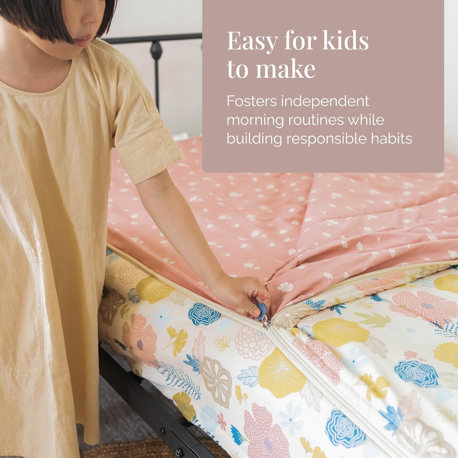Beddy's Flower Blossoms Durable Zipper Bedding for Kids - Bed in a Bag - Pink Floral Sheets and Comforter - Includes 2 Pillowcases & 2 Shams - Easy to Make & Wash - Full