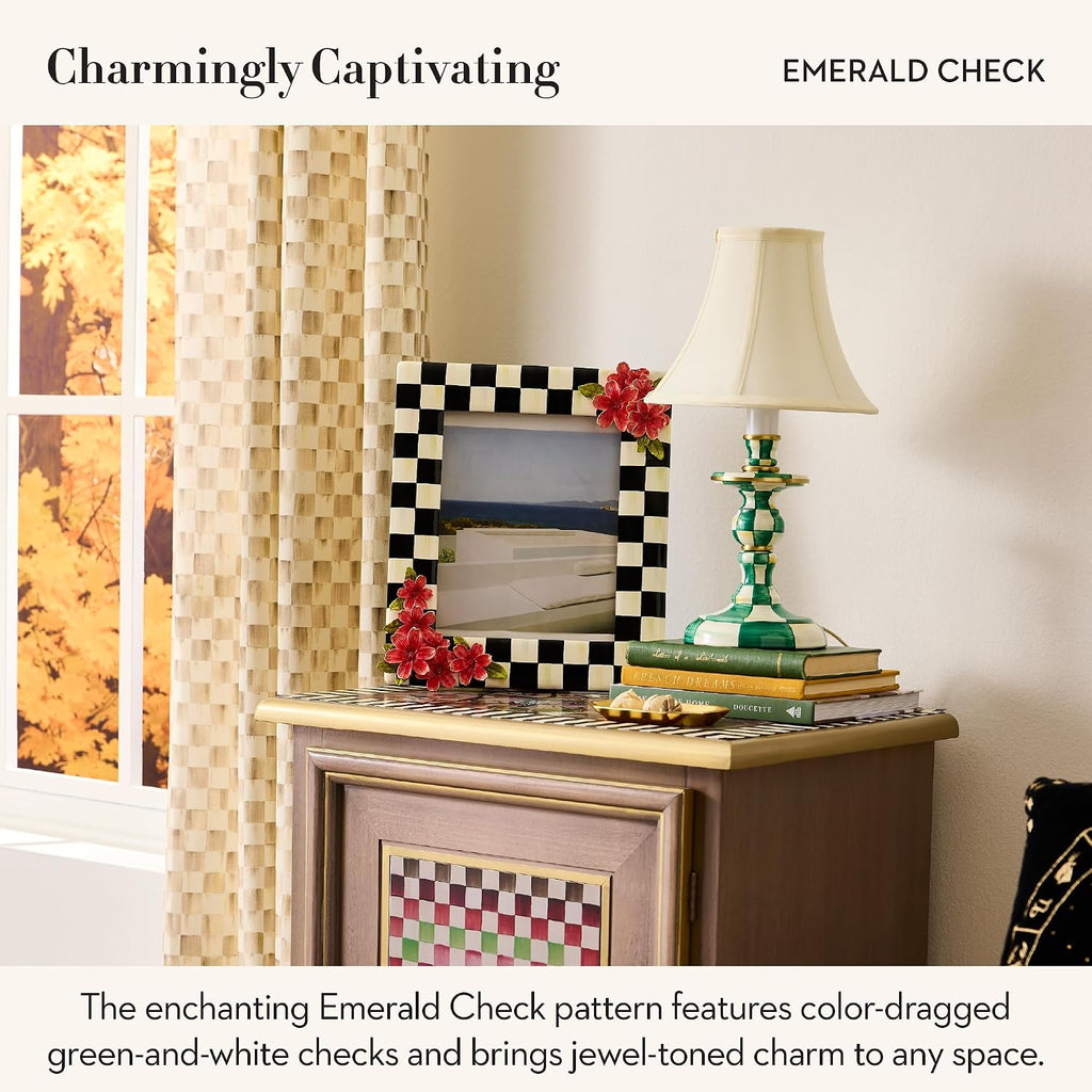 MACKENZIE-CHILDS Candlestick Lamp, Decorative Living Room and Bedroom Lamp, Green-and-White Emerald Check