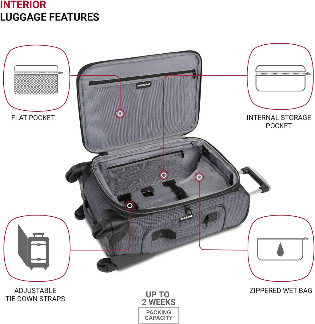 SWISSGEAR Sion Softside Expandable Spinner Luggage Durable Lightweight Travel Suitcase, Dark Grey, 2-Piece Set (Carry-On/Medium)