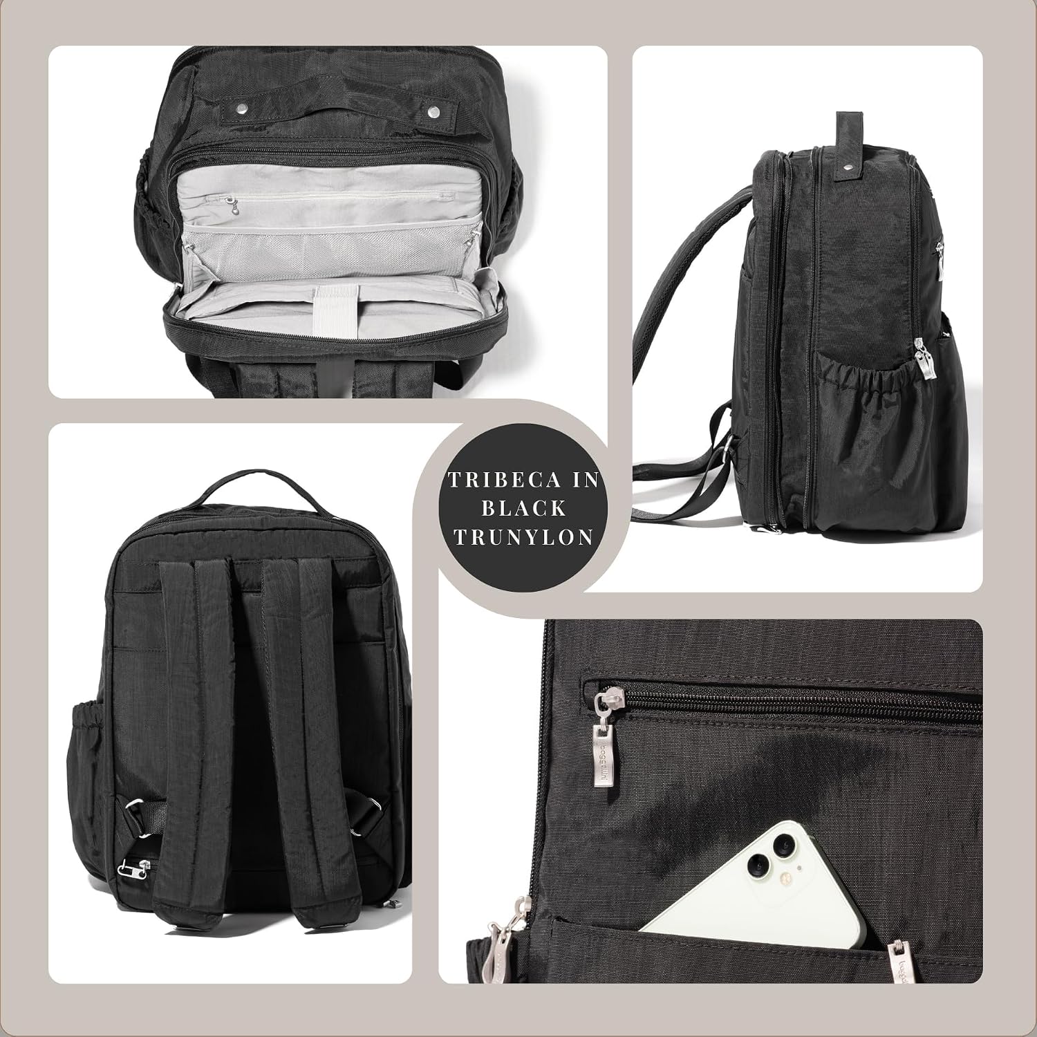 Baggallini Women's Tribeca Expandable Laptop Backpack, Black