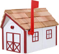 Amish Cedar Roof Wooden Mailbox with Window & Door Trim (White with Red Trim)