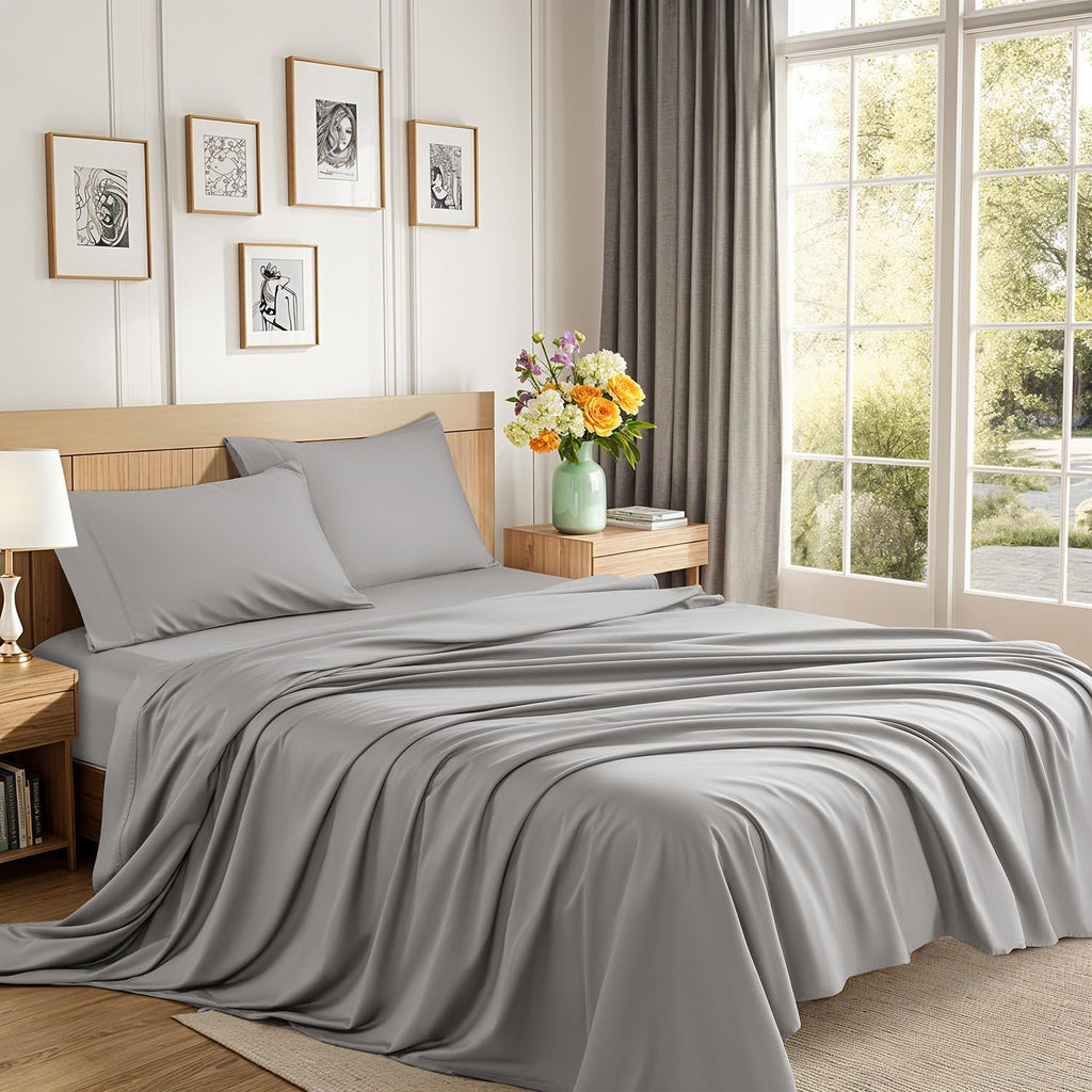 1200 Thread Count Cotton Sheets, 100% Egyptian Cotton Sheet for Queen Size Bed,Very Smooth Soft with 18' Deep Pocket Sheets 4-Pc Sets (Dove Grey, Queen)