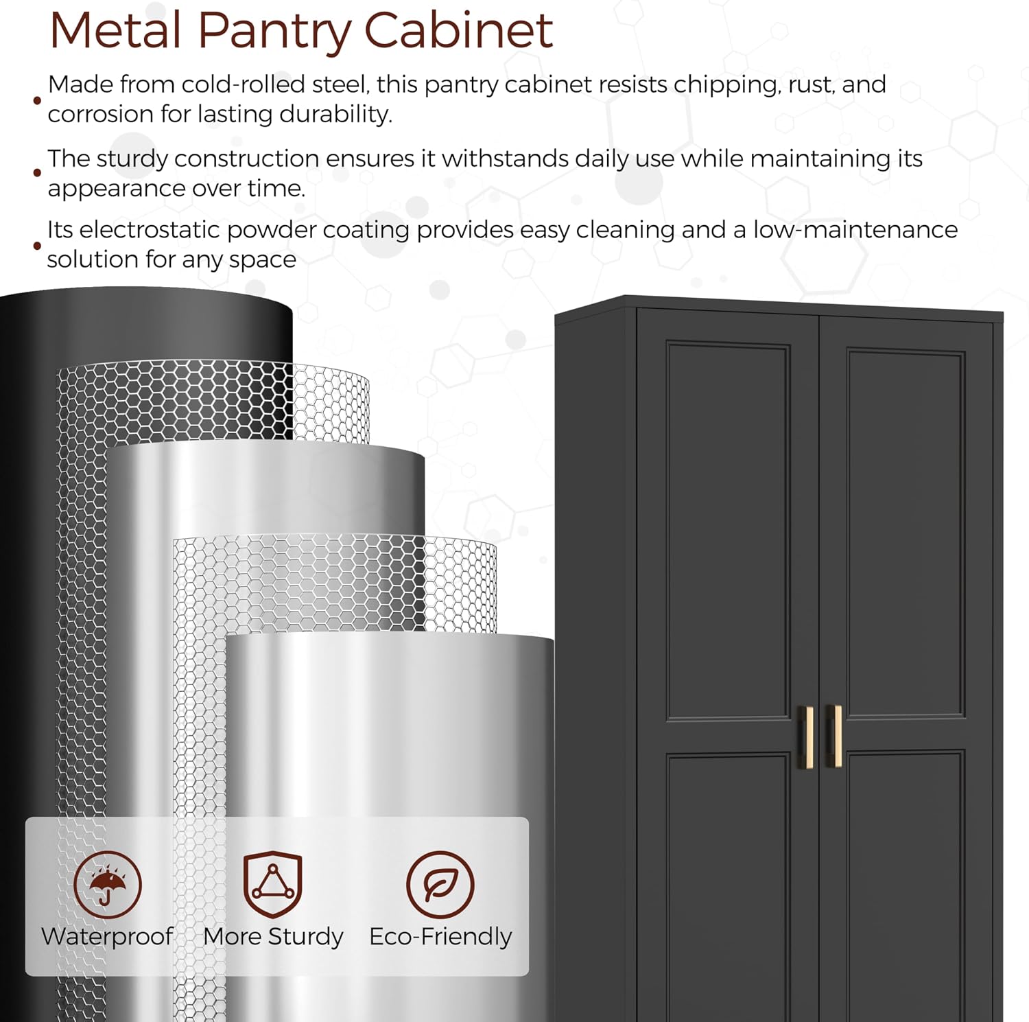 60' Tall Metal Pantry Cabinet, Black Kitchen Pantry Storage Cabinet with Doors and 3 Adjustable Shelves, Cupboard for Kitchen, Dining Room, Living Room, Bathroom