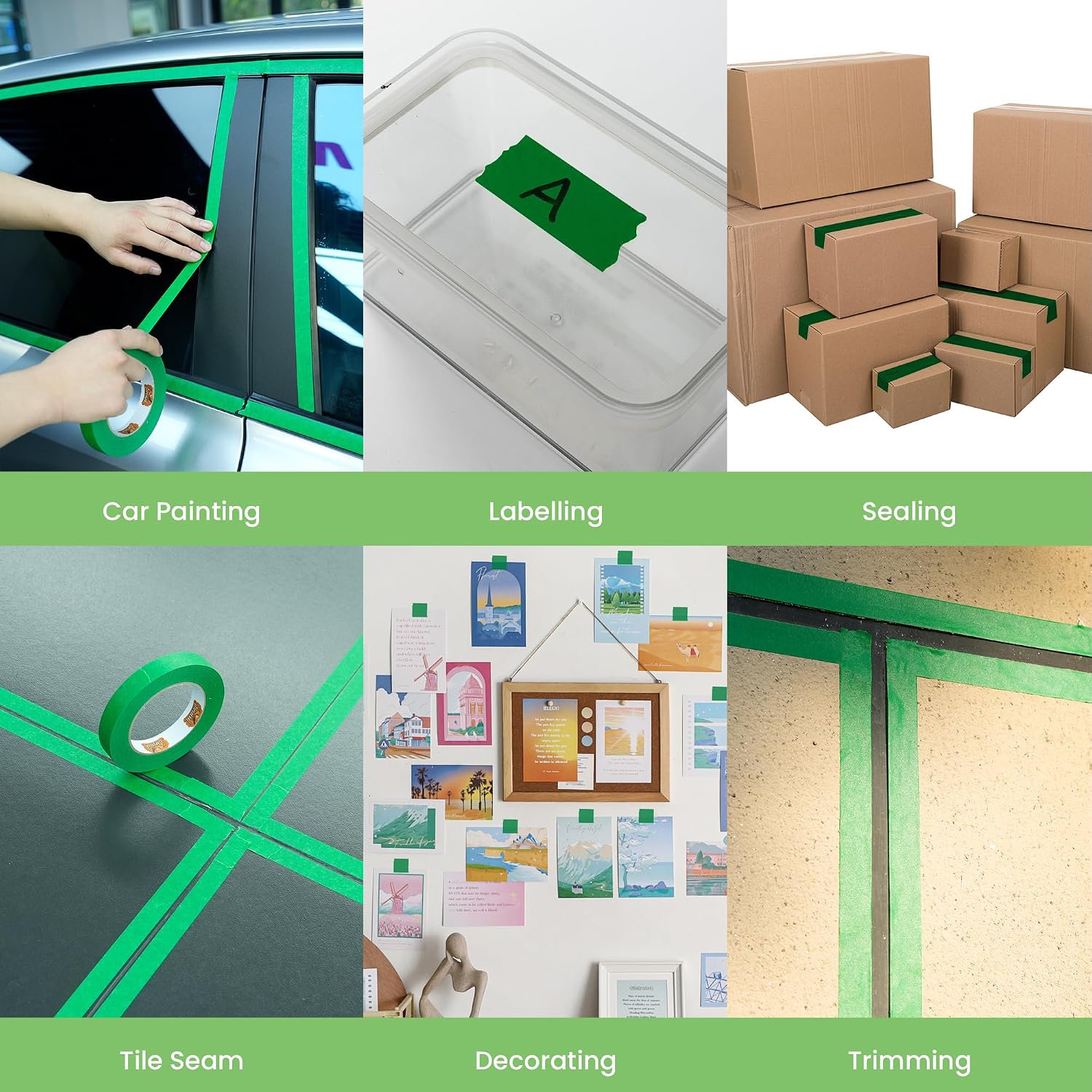 TAPEBEAR Green Painters Tape Multi-Surface Masking Tape 1.88 inch x 60 Yard, Indoor and Outdoor Painting Tape, Residue Free Easy Removal with Sharp Lines, Paint Tape for Walls, Auto, Home, 36Rolls