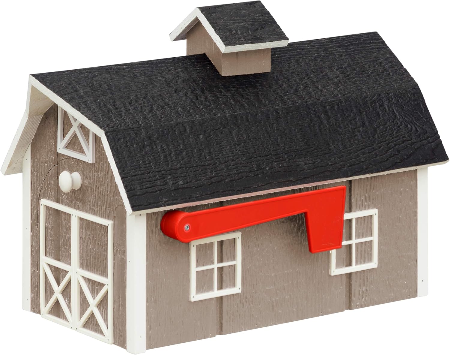 Amish Dutch Barn Painted Wooden Mailbox with Cupola (Clay with White Trim)