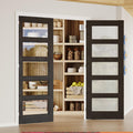 French Doors, 64' x 80', 5-Lite Clear Glass Black Pantry Door, Prehung Interior Door for Home and Laundry, Solid Core & MDF with Door Jamb & Hardware Kit - Easy to Install