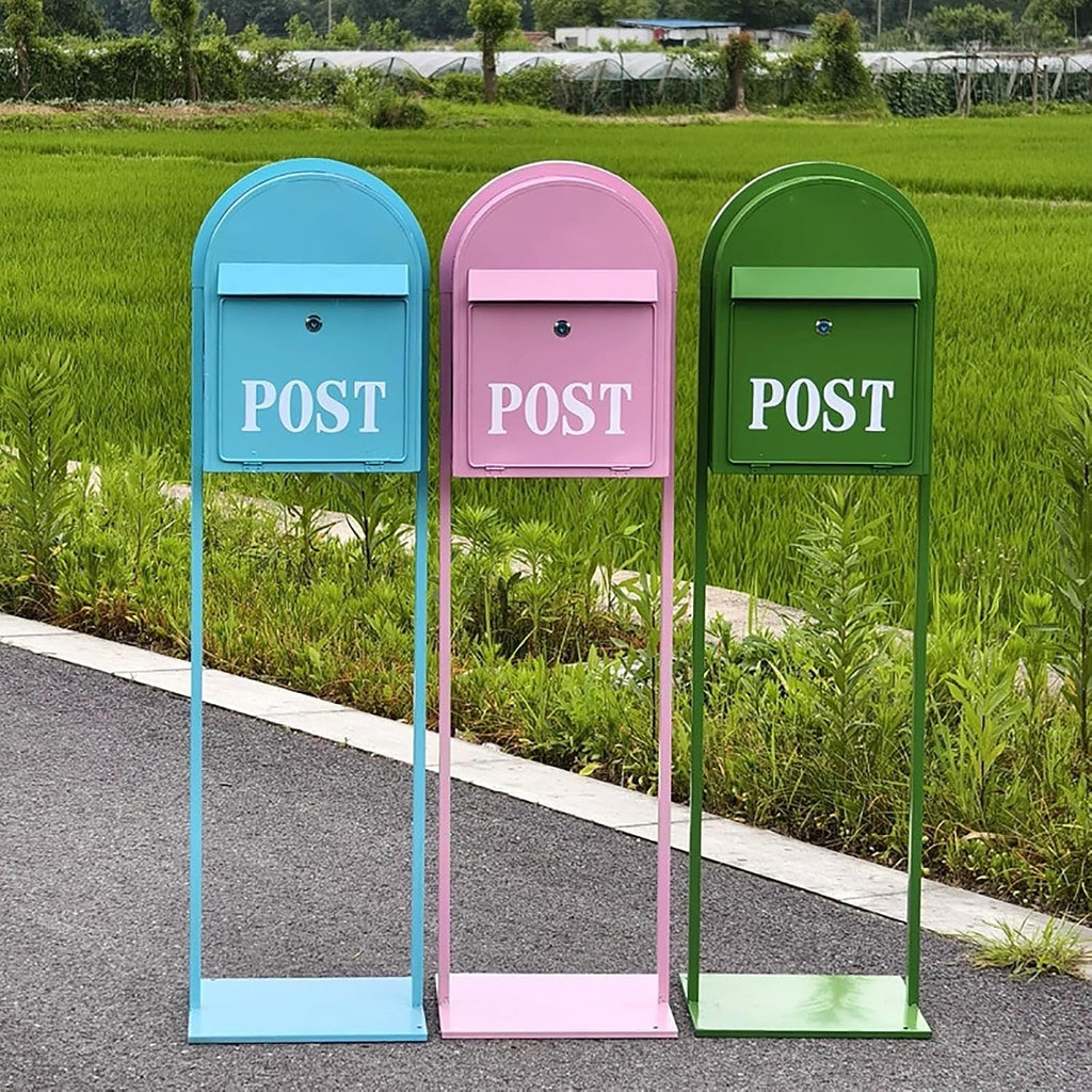 Mailboxes for Outside, Mailbox with Post Landing, Metal Mailbox with Keys Lock, for Garden, Lawn, Party, Countryside(Blue)