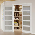 Prehung French Doors, 5-Lite Frosted Glass Pantry Door, 60' x 80' Interior Door for Home and Laundry, Solid Core & MDF with Prehung Door Jamb & Hardware Kit - Easy to Install