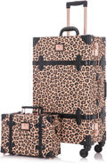 Unitravel 2 Piece Vintage Suitcase Set, 26' Women Cute Travel Luggage with 12' Handbag, Hardside Faux Leather Spinner Trunk with TSA Lock (Leopard)