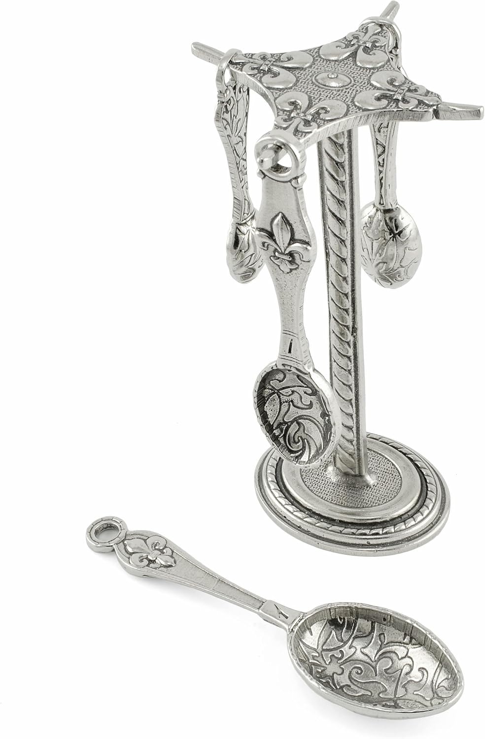 Crosby & Taylor Fleur de Lys Pewter Measuring Spoons with Display Post