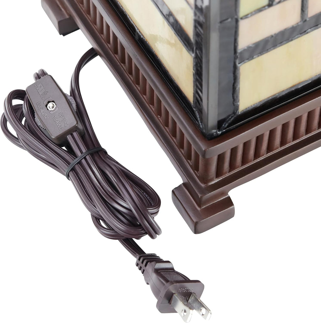 RIVER OF GOODS Rustic Stained Glass Table Lamp - 17.25' H - Vintage Table Lamp for Bedroom - Bedside Night Light Hurricane Lamp - Desk Lamps for Home Office - Tiffany Style