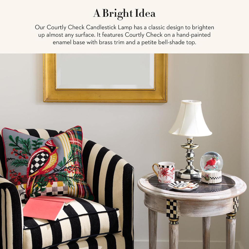 MACKENZIE-CHILDS Candlestick Lamp, Decorative Lamp for Living Room or Bedroom, Black-and-White Courtly Check