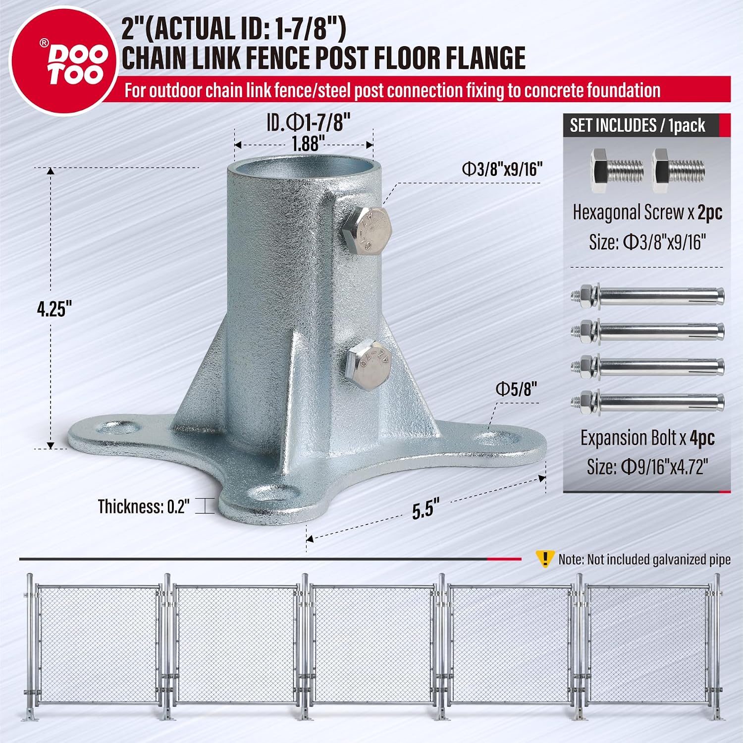 Chain Link Fence Post Flange - 2' Heavy Duty Round Post Base Bracket (6-Pack) Fits 1-7/8' Outer Diameter Fence/Mailbox/Flag Posts - Floor Mount Flange Kit