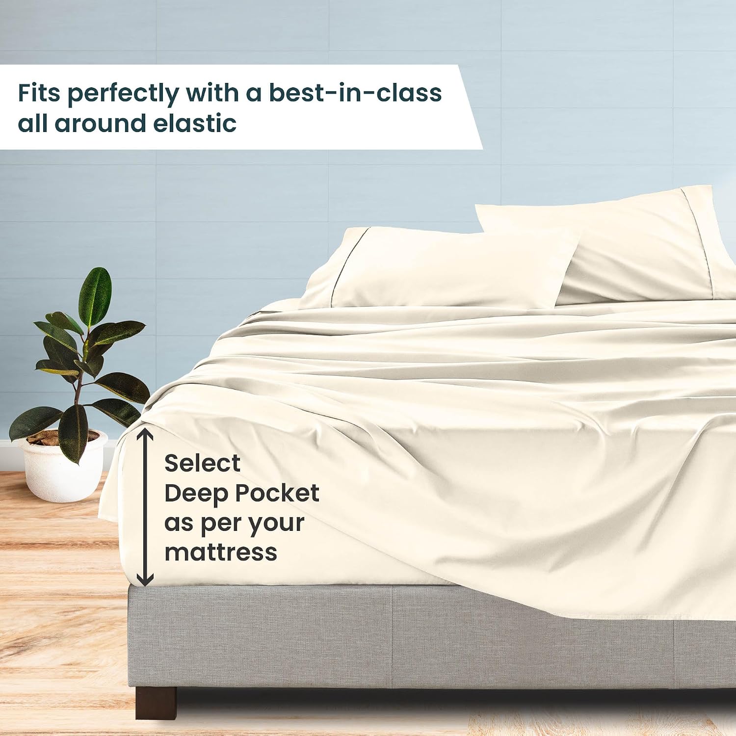 1000 Series - 100% Egyptian Cotton Sheet Set Soft & Comfy Breathable Hotel Quality Luxury Bedding -Queen Size Fits Mattress Up to 18-20' Deep (Solid, Ivory)
