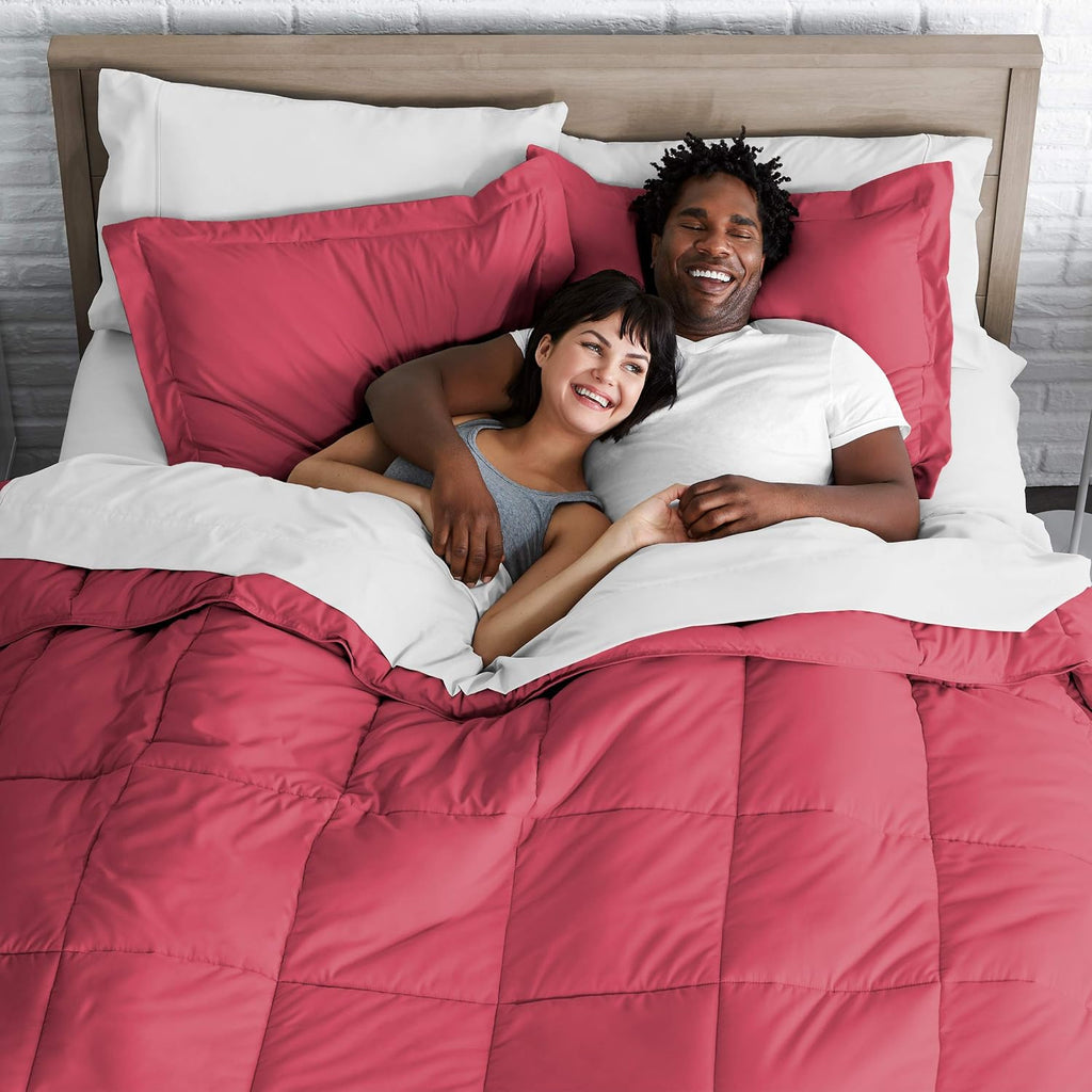 Oversized Queen All-Season Cooling Warmth Comforter Set – 3 Piece Bedding – 100% Egyptian Cotton, Long-Staple & Silky Soft – Luxury Hotel-Quality Duvet Insert – Machine Washable - Hot Pink