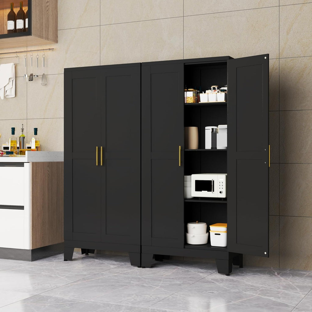 erosoei 61.02'H Metal Pantry Storage Cabinet, Kitchen Storage Cabinets with Adjustable Feet and Shelves, Pantry Cabinet for Kitchen, Living Room, Laundry Room and Dinning Room