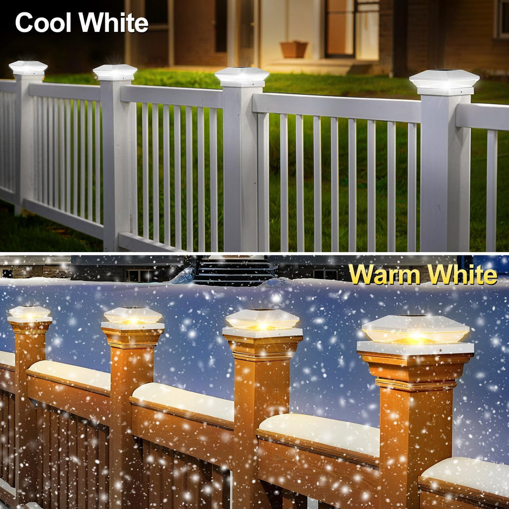 T-SUN Bright Solar Powered Fence Post Cap Lights 18 Pack – for Vinyl (4x4/5x5) & Wooden (3.5x3.5/5.5x5.5) Posts with Warm/Cool White for Mailbox, Patio, Porch