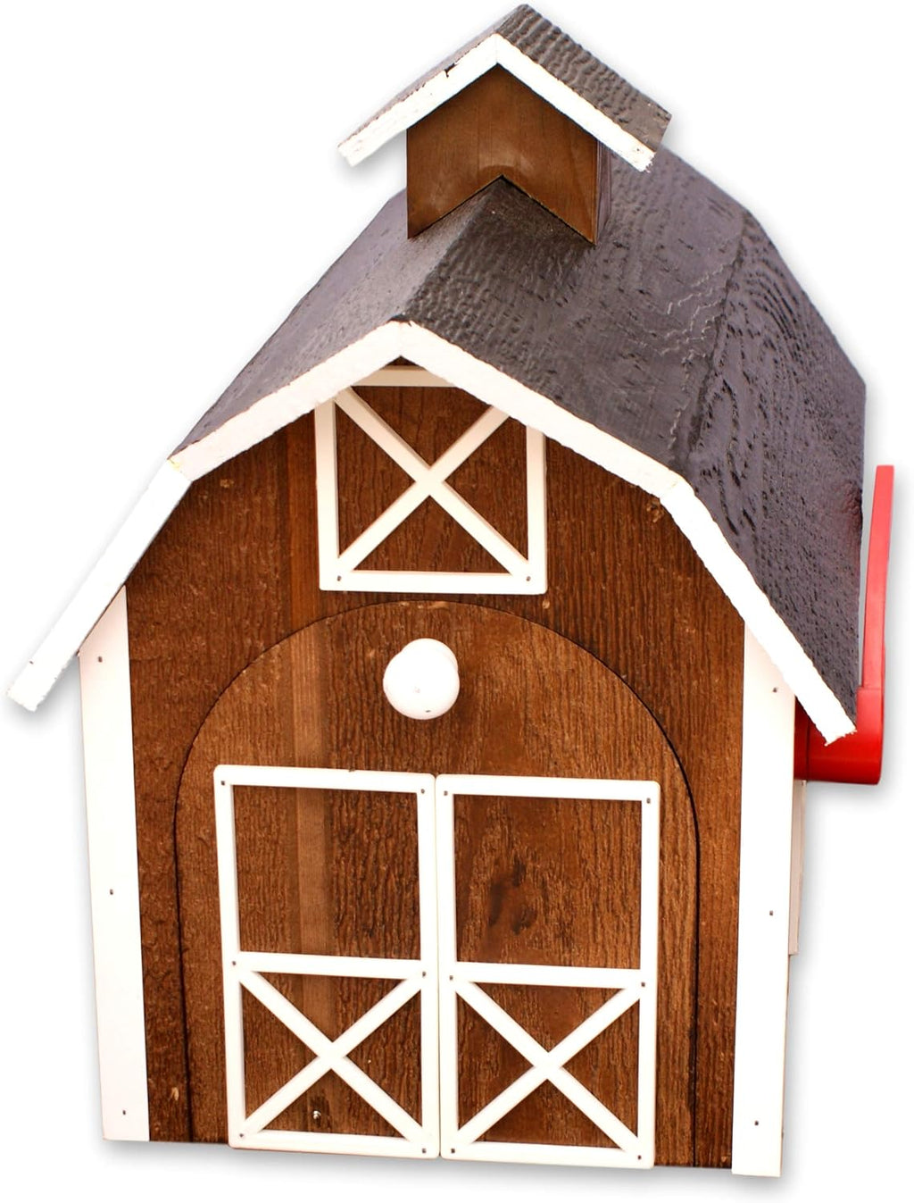 AmishToyBox Deluxe Wooden Mailbox, Dutch Barn Style (Chestnut with White Trim), Amish-Made