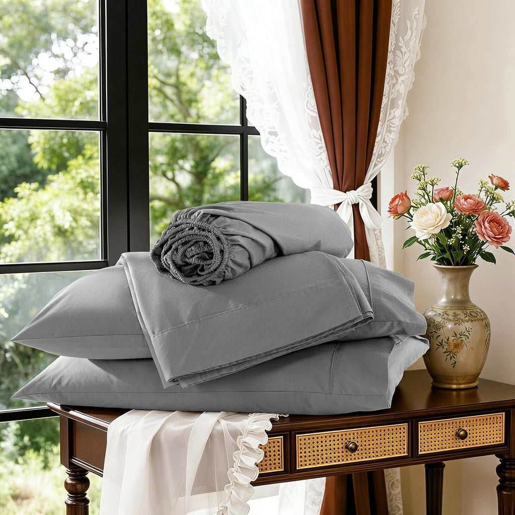1200 Thread 100% Egyptian Cotton Sheet Sets California King Size 4 Pcs Bedding Set, Fitted Sheet Deep Pocket Up to 16' Soft Bed Sheet for All Season (California King, Gray)
