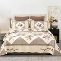 YAYIDAY Oversized Queen Bedspread Patchwork Quilt Set (110x118 Inch) - 100% Cotton Reversible Breathable Brown Geometric Quilted Coverlet with Pillow Shams for All Seasons
