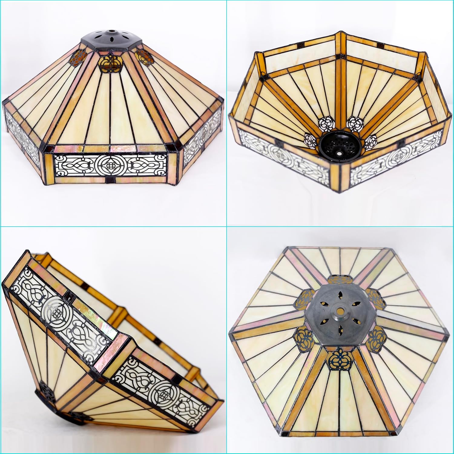 Large Tiffany Lamp Shade Replacement Only 16Inch Stained Glass Lampshade Fit For Table Lamps FLoor Lamp Ceiling Fixture Pendant Hanging Light Home Office Decoration (Yellow Six Sided)