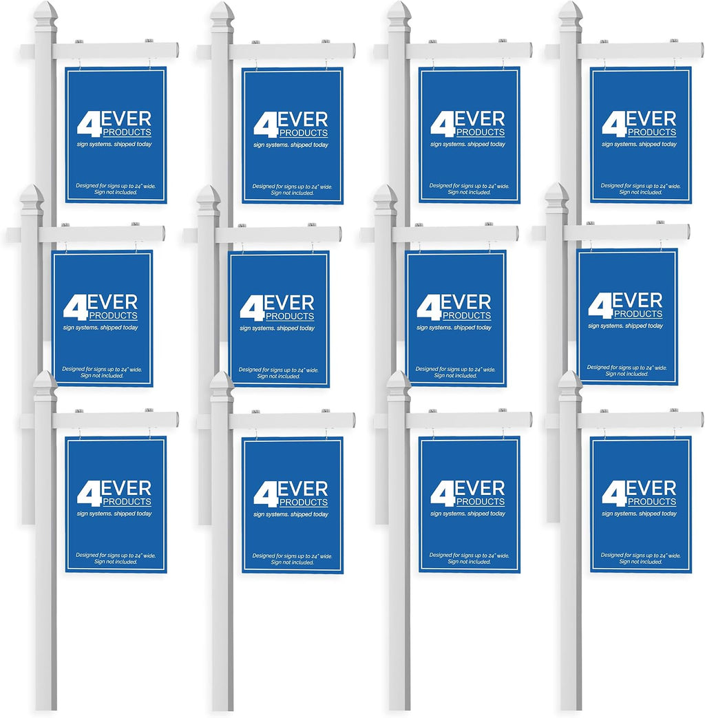4Ever Products Vinyl PVC Real Estate Sign Post - White - 5' Tall Post - 12 Pack