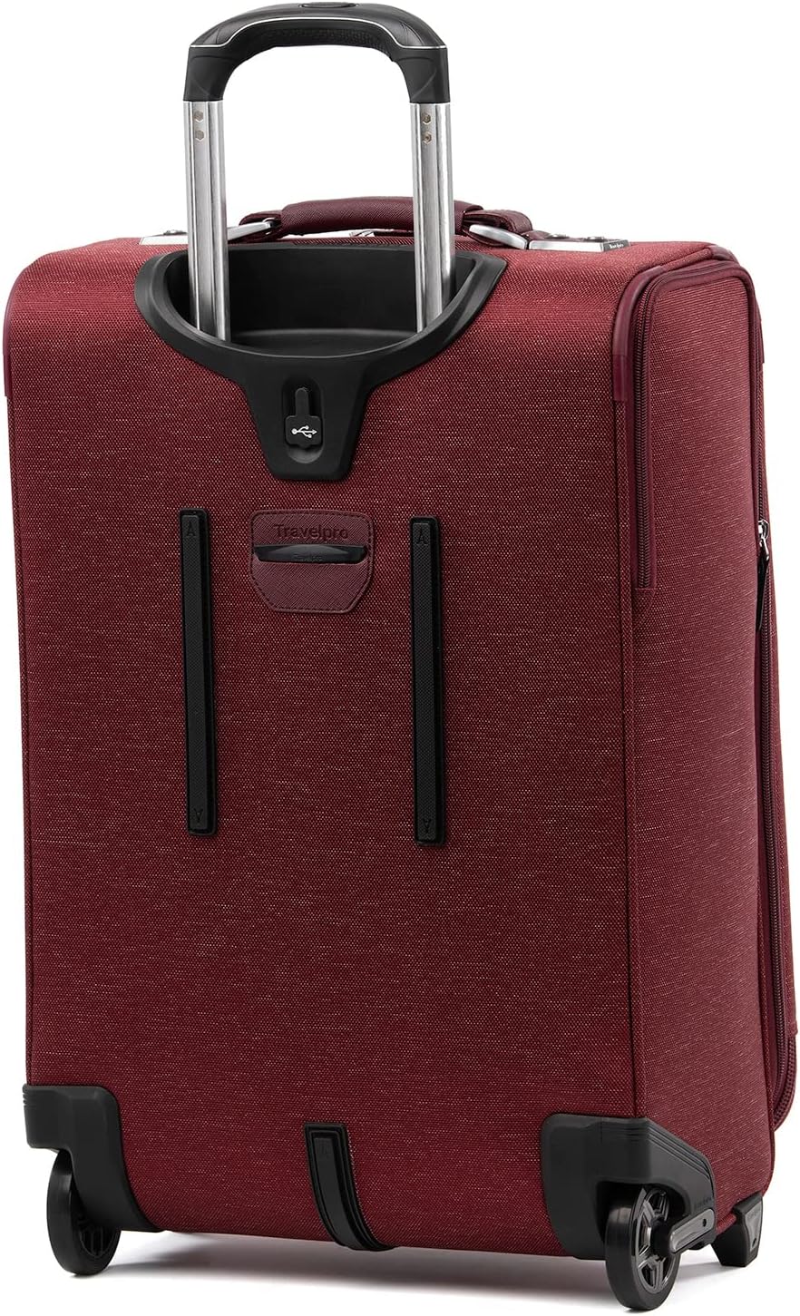 Travelpro Platinum Elite Softside Expandable Carry on Luggage, 2 Wheel Upright Suitcase, USB Port, Men and Women, Bordeaux, Carry On 22-Inch