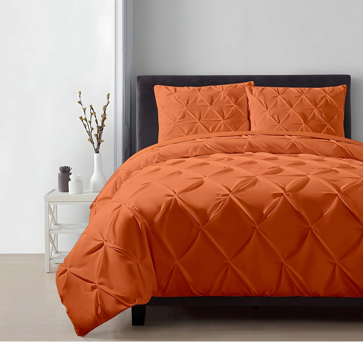 Pinch Duvet Cover Set Oversized Queen Size 1 Duvet Cover with 2 Pillow Shams 3-Pc Comforter Cover with Zipper Closure & Corner Tie 100% Egyptian Cotton Cover (98x98 Inch, Burnt Orange)