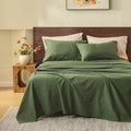 MEISHANG 100% French Pure Linen Sheets Queen Size - Bed Sheets 4 Piece Sets, Soft Durable Flax Linen, Anti-Tear Breathable Oeko-Tex Certified with 16' Deep Pocket (Forest Green)