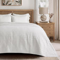 EVERGRACEHOME 100% Cotton Modern Lines Quilt Set Oversized King, Pre-Washed Soft Striped Coverlet Bedspread, 3 Piece Lightweight Bedding Set for All Season, with 2 Pillow Shams, Bright White