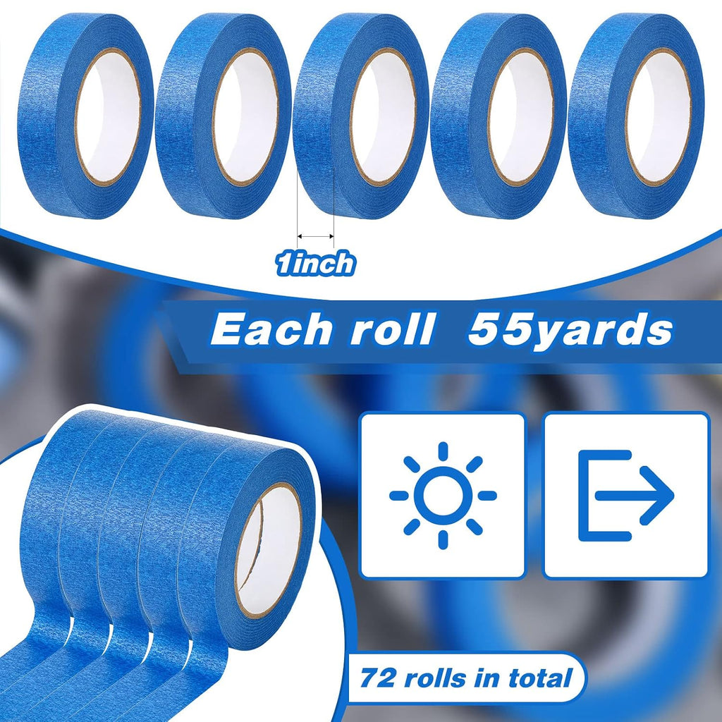 Fumete 72 Rolls Blue Painters Tape Bulk 1 Inch x 55 Yards Painters Masking Tape No Residue Wall Painting Tapes for Wall Painting Decoration DIY Supplies