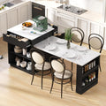 RUNNA 82.6' Fluted Kitchen Island with Extendable Dining Table for 4-6,Island Table for Kitchen with Power Outlet, Kitchen Table with Double-Side Storage, 2 Drawers 2 Side Open Shelves (Black#18)