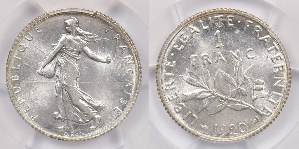 Collectible Coin France 1920 Franc PCGS MS 64 rare condition Gad-467 Semeuse PC1219