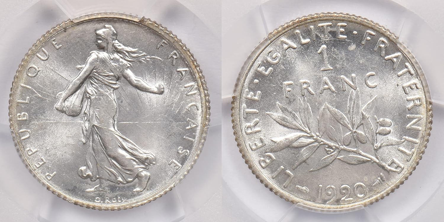 Collectible Coin France 1920 Franc PCGS MS 64 rare condition Gad-467 Semeuse PC1219