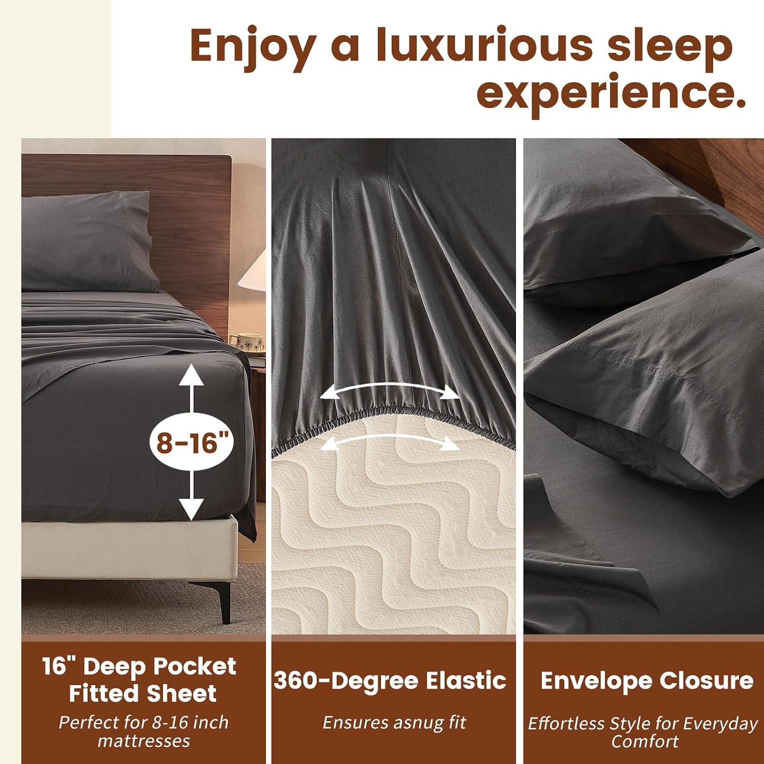 100% Linen Sheets Queen Size,Breathable & Durable 4-Piece Bed Flax Sheet Set,Soft All-Season Bedding for Hot Sleepers 16' Deep Pocket Oeko-TEX Certified,（Queen, Dark Grey）