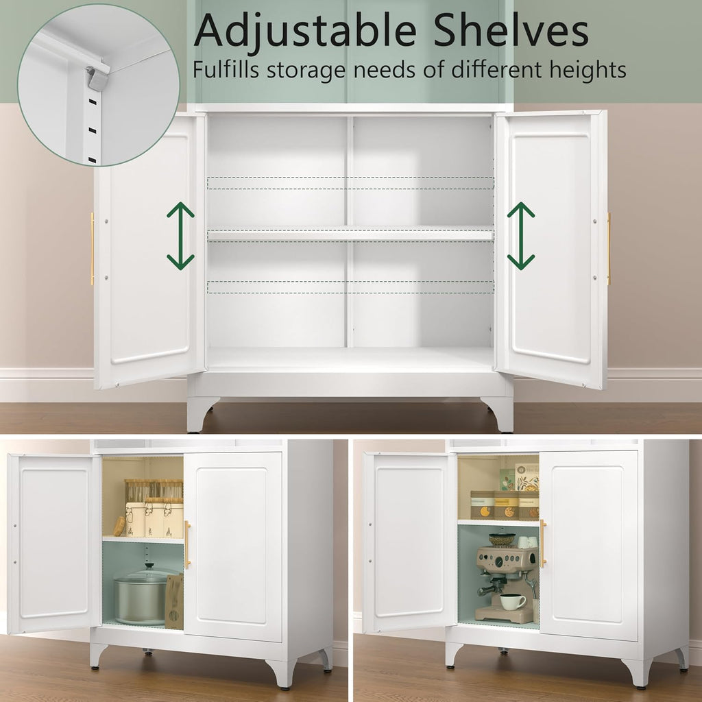 75' Metal Kitchen Pantry Storage Cabinet,Kitchen Hutch Food Pantry Cabinet with Microwave Stand,Freestanding Larder Cupboard with Doors and Adjustable Shelves for Living Room