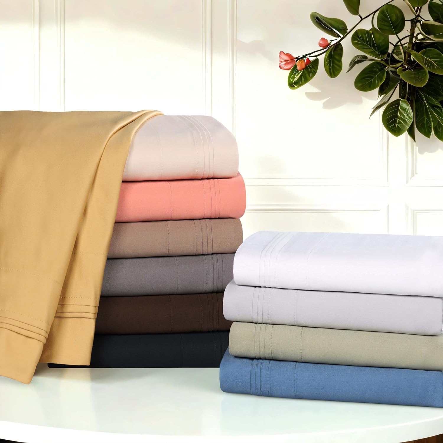 Superior Egyptian Cotton 4 Piece Sheet Set, Luxury 1500 Thread Count, Modern Design, Sustainable Sheets, Ultra-Soft Basics, Solid, Deep Pocket Fitted Sheet, Flat Sheet, Pillowcases, Queen, White