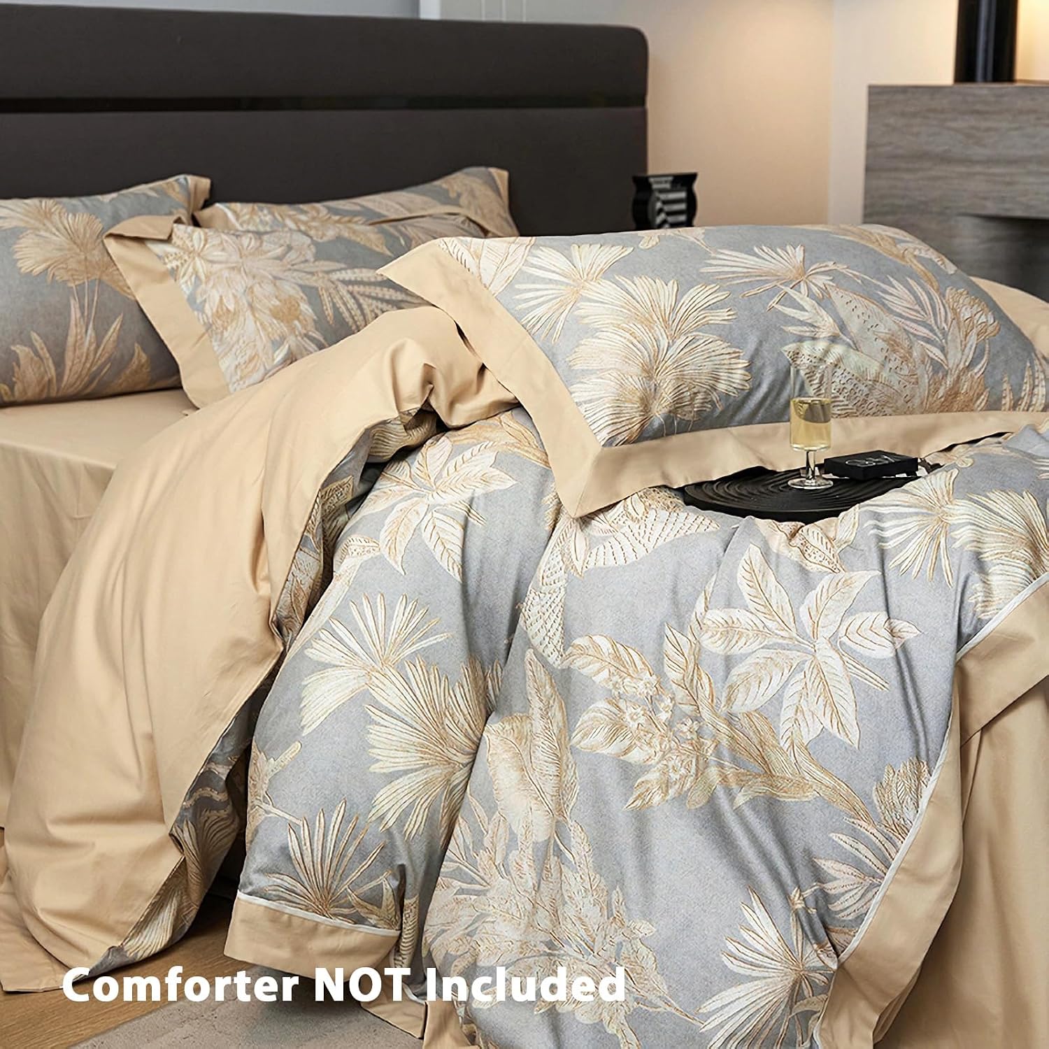 100% Cotton Duvet Cover King Size Set, Luxury Reversible Botanical Floral Patterned, Soft Breathable & Skin-Friendly Bedding for All Season Comfort, 3 Pieces (104'x90')