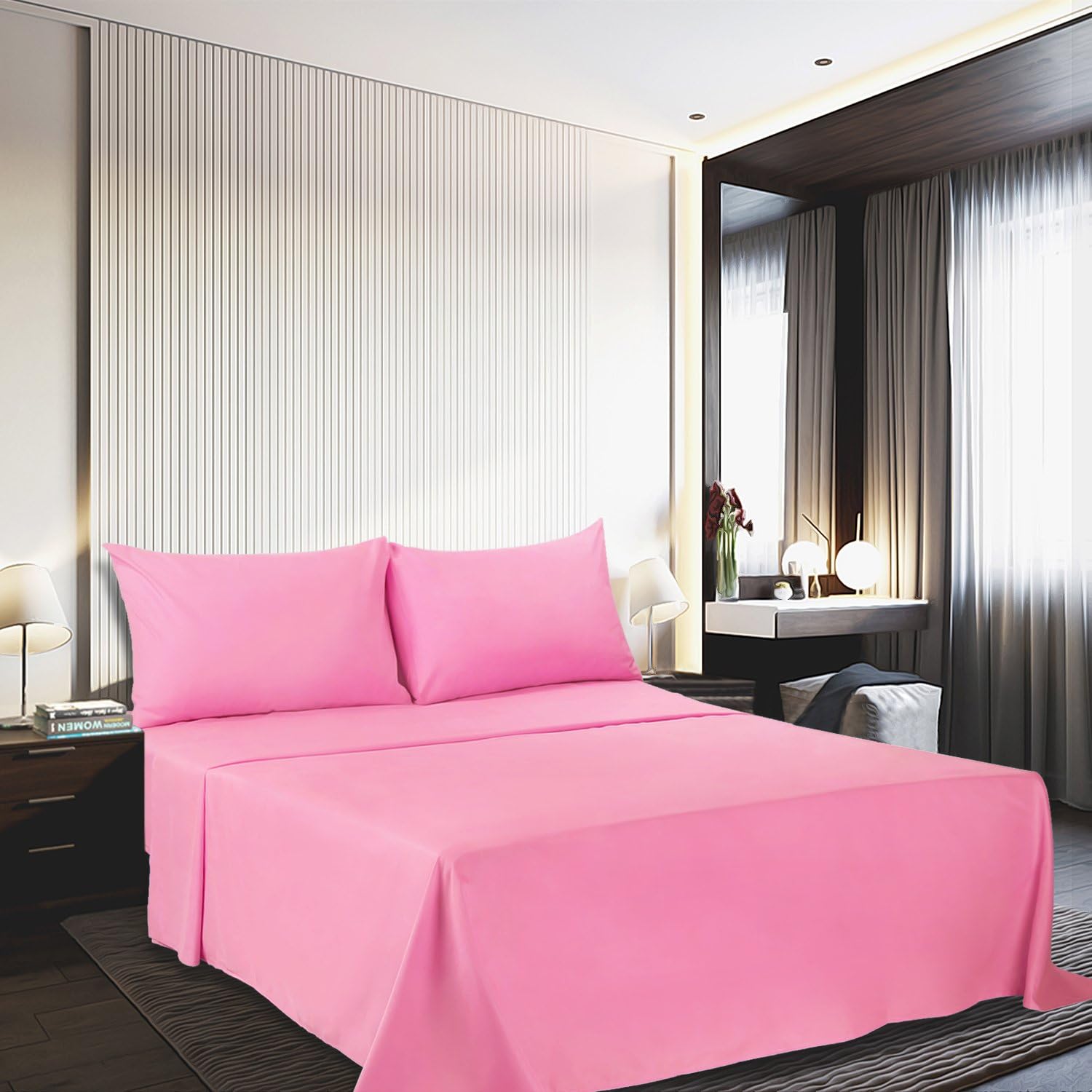 Super Soft Luxury Premium Quality 800 TC Egyptian Cotton 6 Piece Bedding Bed Sheet Set Eco Friendly Wrinkle Free Sheets 20-Inch Deep Pocket Queen Pink