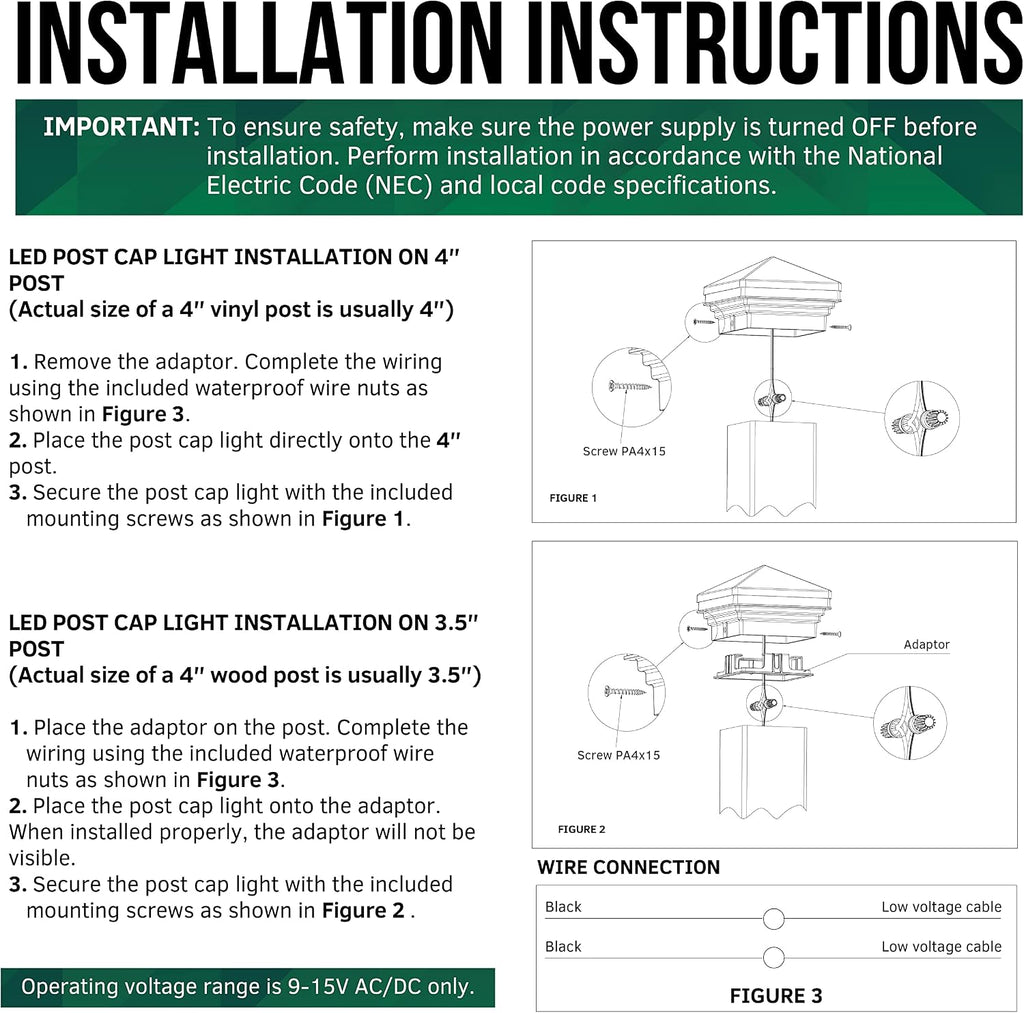 GKOLED Low Voltage Pyramid Post Cap Light, 3W 12V AC/DC, for 4'x4' and 3.5'x3.5' Wood or Vinyl Posts, 2700K Warm White, IP65 Rated Waterproof for Outdoor, White (Pack of 2)