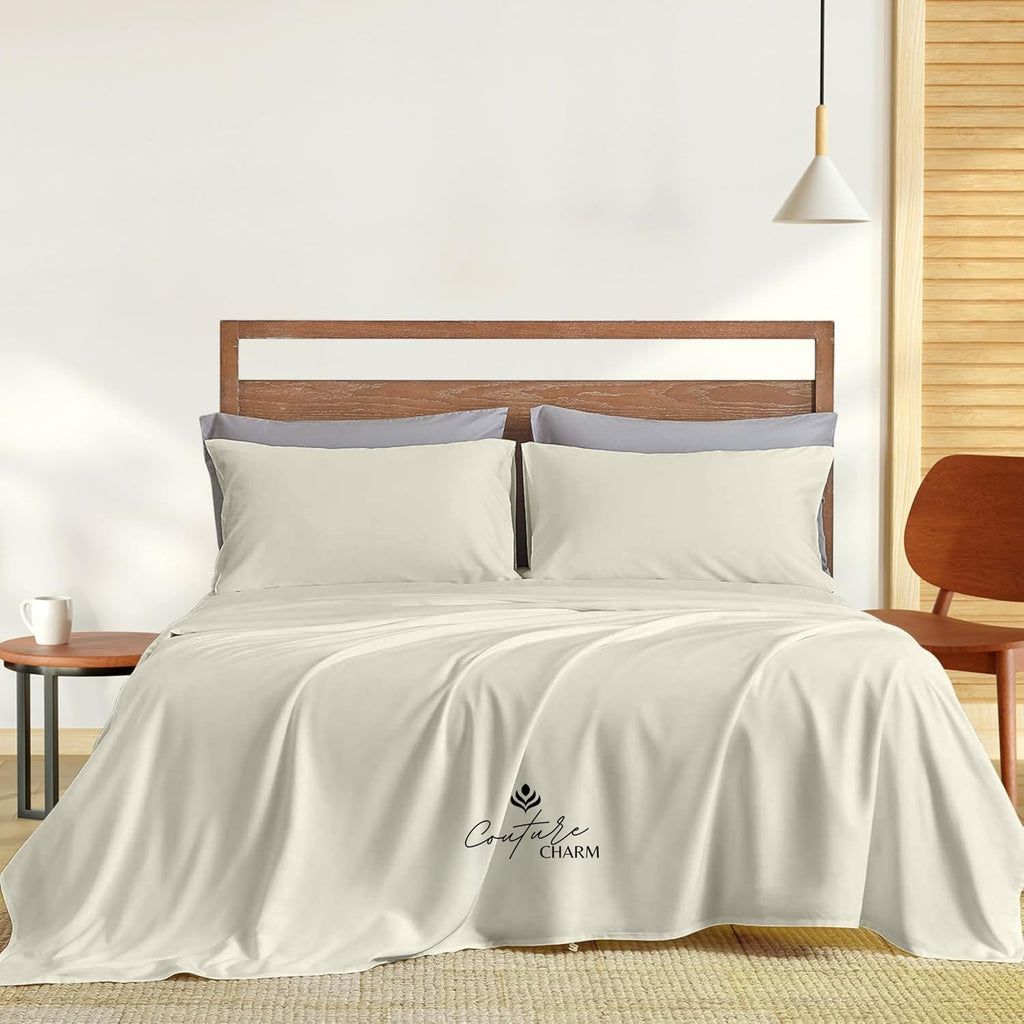 Queen Size 1000 Thread Count 100% Egyptian Cotton Sheet Set, 4-Piece, Sateen Weave, with 10-12' Deep Pocket Snug Fit (Solid, Beige)
