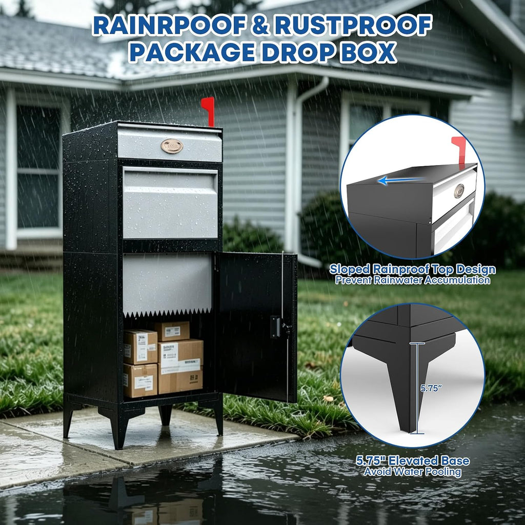 Pochar Large Package Delivery Boxes for Outside, Extra Large Mailbox for Parcel, Alloy Steel Post Mailbox, Lockable Anti-Theft Parcel Drop Box for Porch Curbside Office, 14.25' x 20.5' x 47.5'
