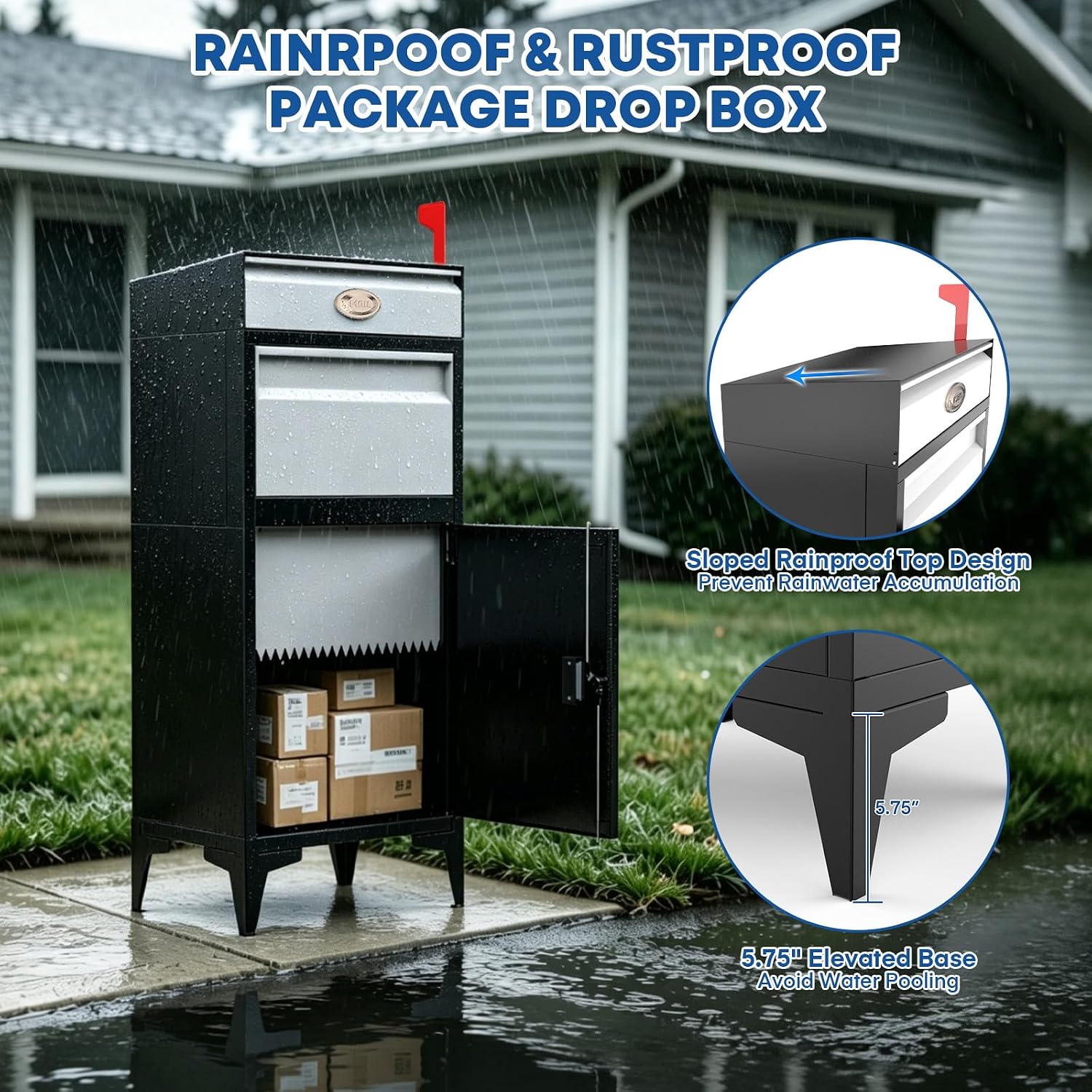 Pochar Large Package Delivery Boxes for Outside, Extra Large Mailbox for Parcel, Alloy Steel Post Mailbox, Lockable Anti-Theft Parcel Drop Box for Porch Curbside Office, 14.25' x 20.5' x 47.5'