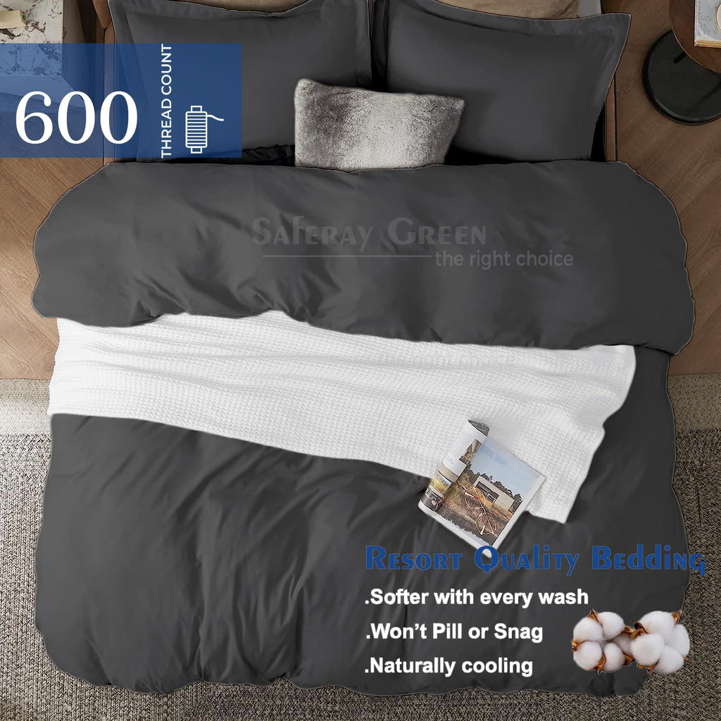 Dark Gray Duvet Cover Set Oversized Queen Size 1 Duvet Cover with 2 Pillow Shams 3-Pc Comforter Cover with Zipper Closure & Corner Tie 100% Egyptian Cotton Cover (98x98 Inch, Dark Gray)
