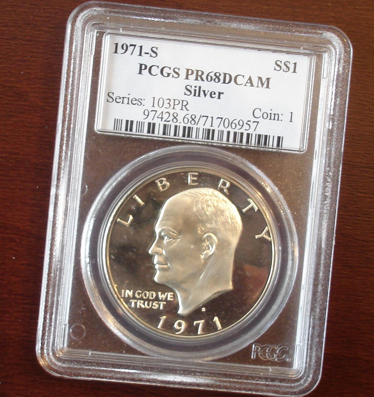 1971S SILVER 'IKE' DOLLAR GRADED PR68 DCAM BY PCGS