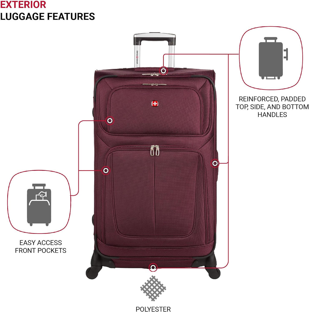 SWISSGEAR Sion Softside Expandable Spinner Luggage Durable Lightweight Travel Suitcase, Merlot, 2-Piece Set (Carry-On/Large)