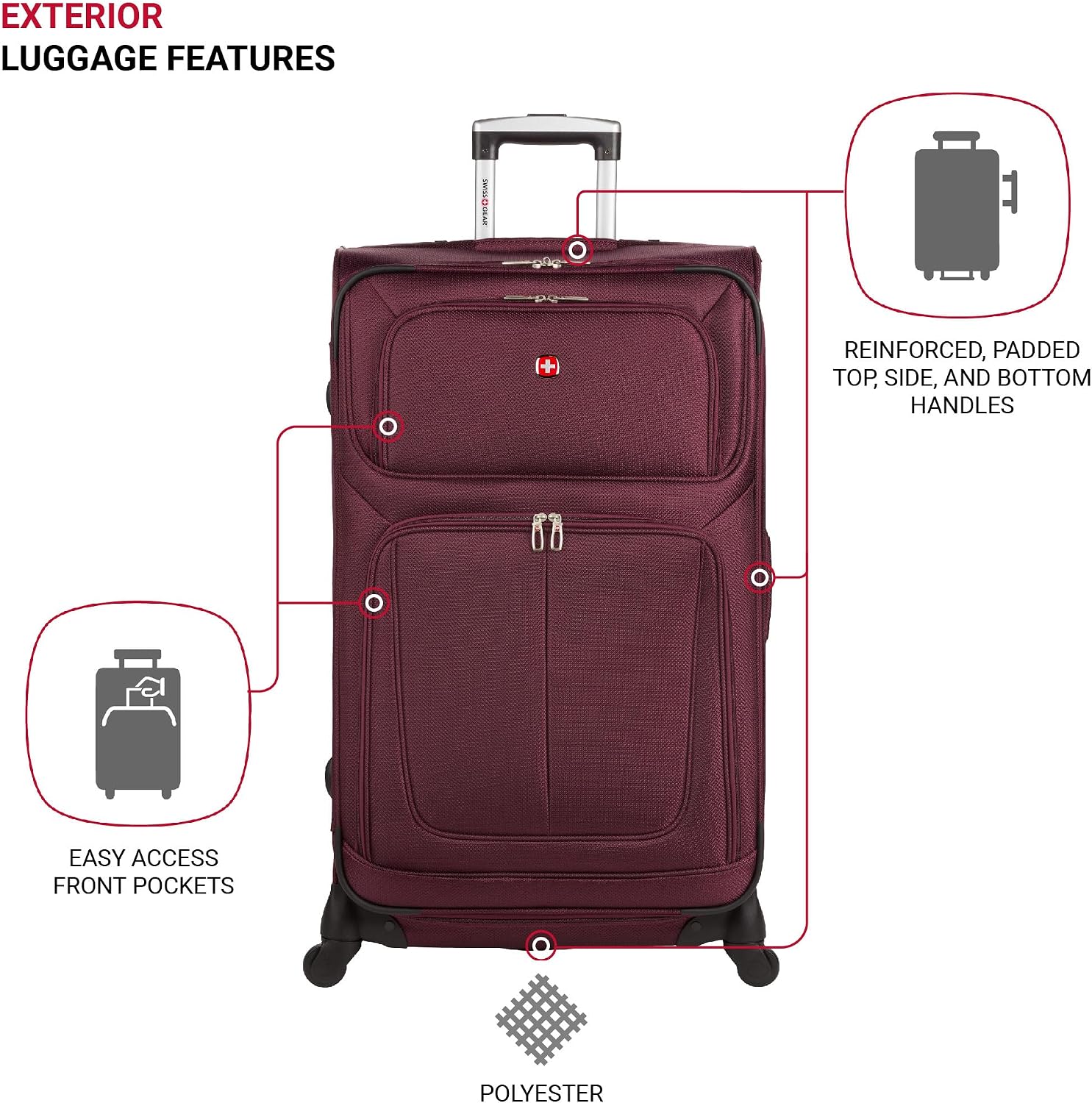 SWISSGEAR Sion Softside Expandable Spinner Luggage Durable Lightweight Travel Suitcase, Merlot, 2-Piece Set (Carry-On/Large)