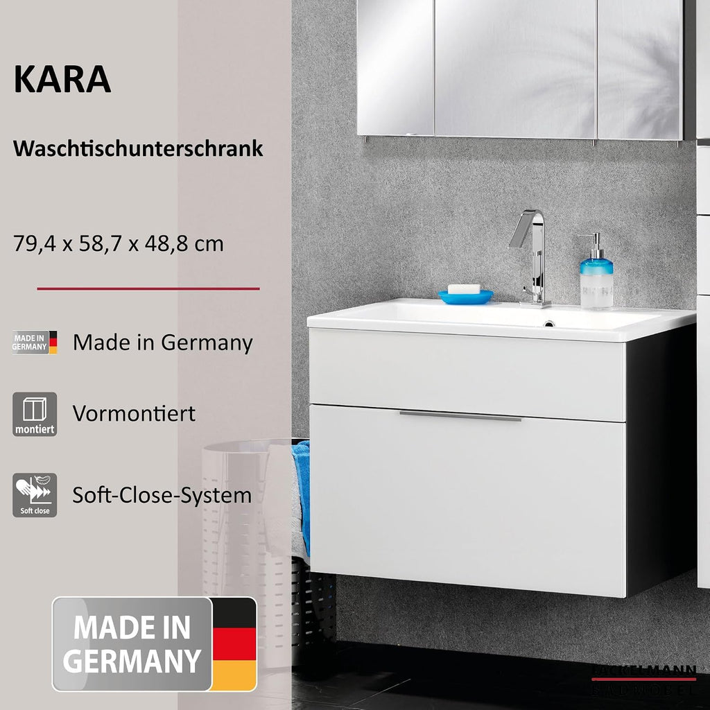 FACKELMANN Kara Vanity Unit/Bathroom Cabinet with Soft-Close System/Dimensions (W x H x D): Approx. 80 x 59 x 49 cm Cabinet for Bathroom/Furniture for Toilet or Bathroom/Body: